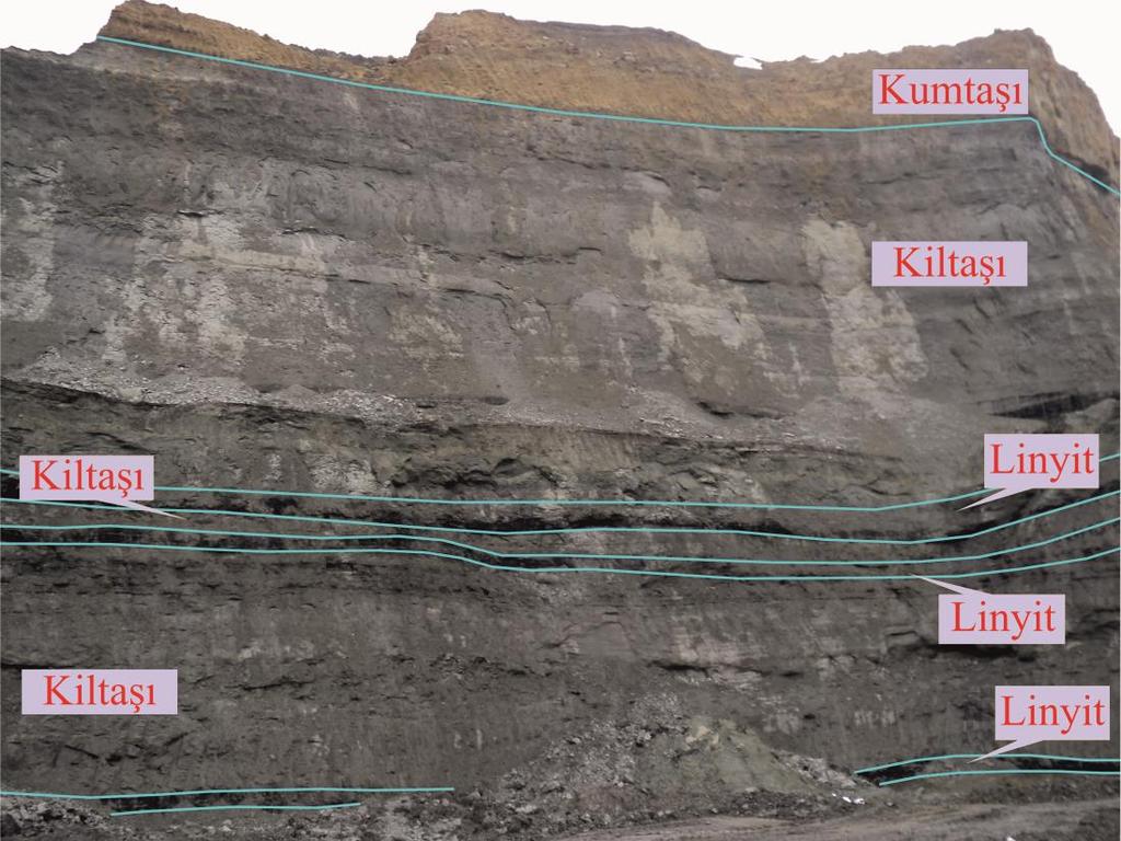 Şekil 4.7: İbrice bölgesindeki kalın kumtaşı ve kiltaşı tabakalarının görünümü. 4.2 Pirinççeşme Bölgesi Pirinççeşme köyündeki kömüraltı killeri Uysal Madencilik e ait açılmış bir ocaktan 3.