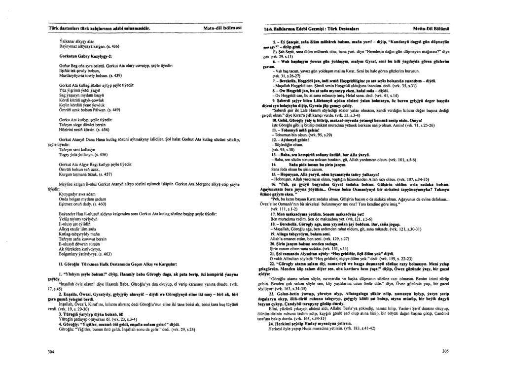 Mətn-dil bölm əsi Tirk Halklannın Edebİ Geçmişi: Türk Destanlan Metin-Dil Bölümü Yalkanar alkyşy alan Baynymaz alkyşsyz kalgan. (s. 436) Gorkutun Gabry Kazylygy-2: Goftur Beg ofta syra beletti.