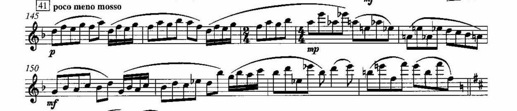 Son bölümün 40 ıncı ölçüsünden itibaren alto flüt sesini andıran bir ton yaratılırsa, beklenmeyen bir atmosfer yakalanır.