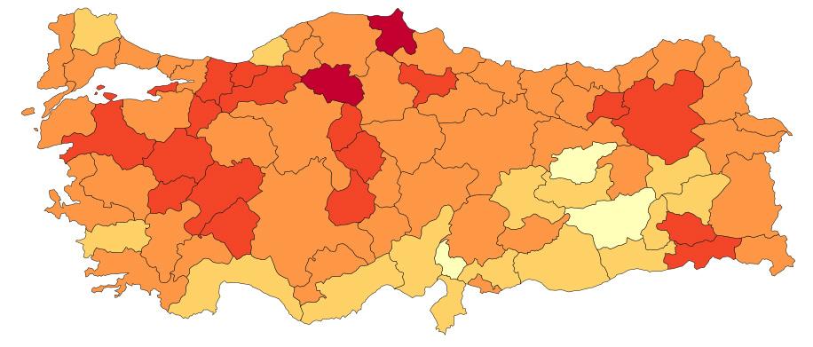 MUTLULUK Ülkemiz mutluluk ortalaması 0,64 puan iken, Sinop 0,74 puan ile en mutlu, Tunceli 0,54 puan ile en mutsuz ilimizdir.