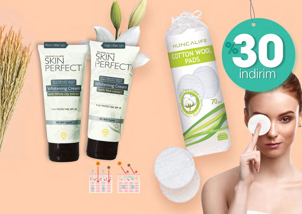 Skin Perfect ile Berrak bir cilde sahip olabilirsin... 5 Yaş Üzeri Lekeli Ciltler SKIN PERFECT Aydınlatıcı Yüz Kremi - 75 ml. 50 - Beyaz zambak özü içerikli. 50 - Pirinç özü içerikli.