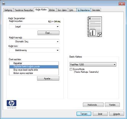 2. Ürünü seçin ve ardından Özellikler veya Tercihler düğmesini tıklatın. 3. Kağıt/Kalite sekmesini tıklatın. 4.
