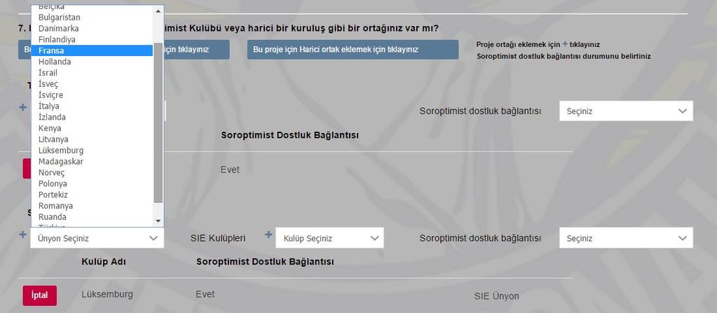 Listeden istediğiniz yeni SIE Ünyon ülkesini bulduktan sonra; bu yeni SIE