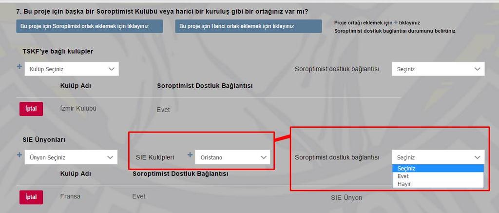 Belirtilen ok iģaretine tıkladığınızda eklediğiniz SIE Kulübünün dostluk bağlantısı olup