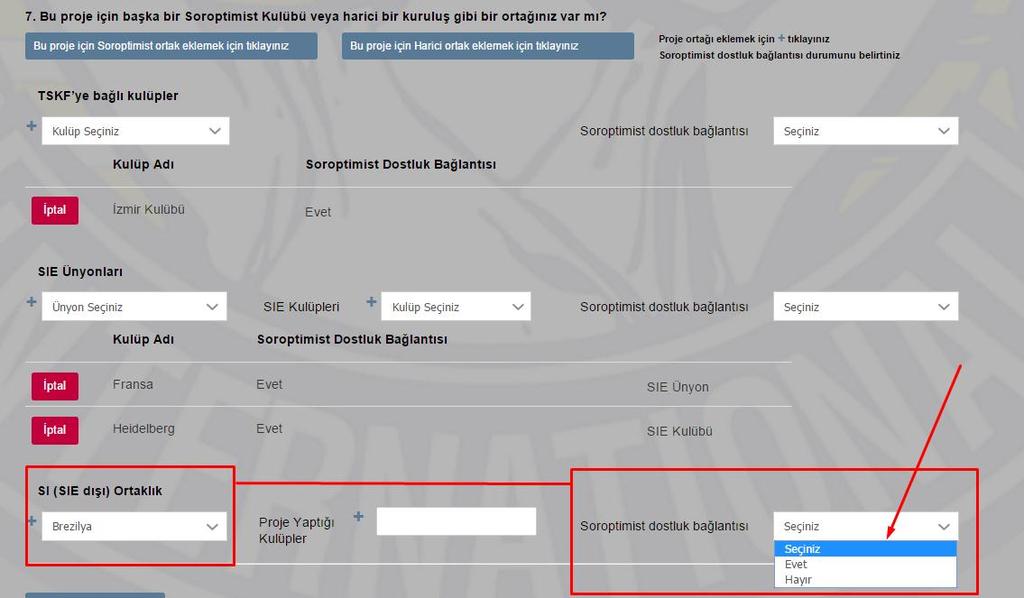 Belirtilen ok iģaretine tıkladığınızda eklediğiniz SI(SIE dıģı) ortaklık ülkelerinin dostluk bağlantısı