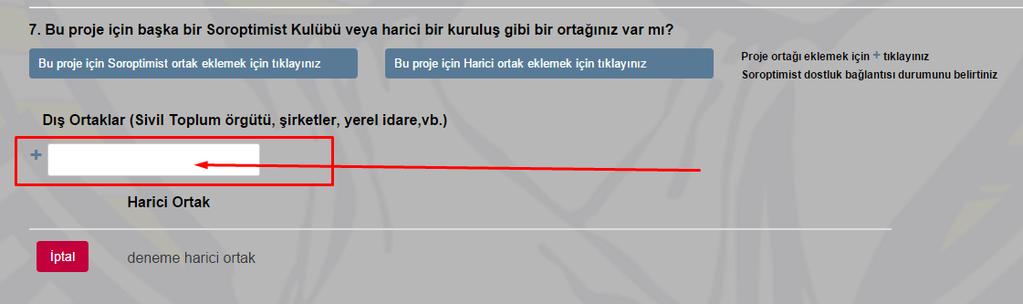 221 Projeniz için Harici ortak eklerken birden fazla DıĢ ortaklar (Sivil Toplum örgütü,ģirketler,