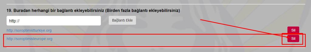 Projeniz için eklediğiniz bağlantılar ayrı ayrı olacak Ģekilde liste halinde görüntülenmektedir.