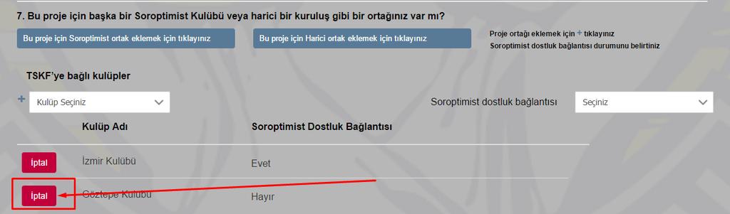 Projeniz için Soroptimist ortak olarak TSKF ye bağlı kulüpler arasından kulüp seçme iģleminizin ardından, seçtiğiniz her kulüp için ayrı ayrı olacak Ģekilde Soroptimist dostluk bağlantısı olup