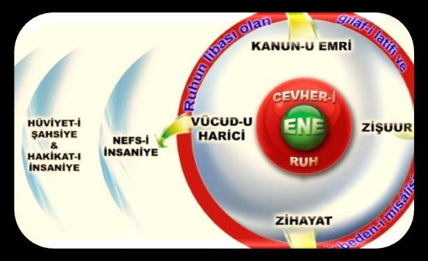 İNSANLIĞIN SERÜVENİ - 24-25 Vücud-u harici: Hüviyet-i Şahsiyem ve Hakikat-i İnsaniyem MANA tarafı Buraya ait hiçbir bilgimiz yok Bizde bazı karşılıkları var, latifeler olarak: Şefkat, muhabbet,