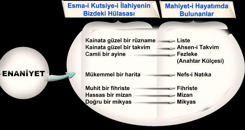 Enaniyet mahluk olduğu için mahlukun hulasasıdır. Bütün alem cem edilmiş sende Nur tarafıdır. Ene ise mahluk olmayanı gösterme özelliğimiz.