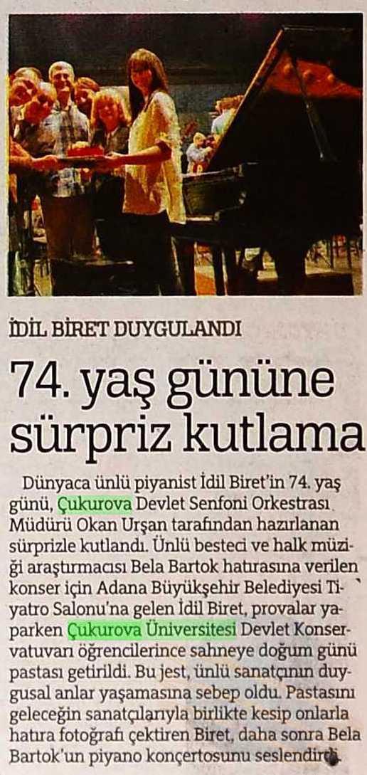 74. YAS GÜNÜNE SÜRPRIZ KUTLAMA Yayın Adı : Türkiye Gazetesi Periyod