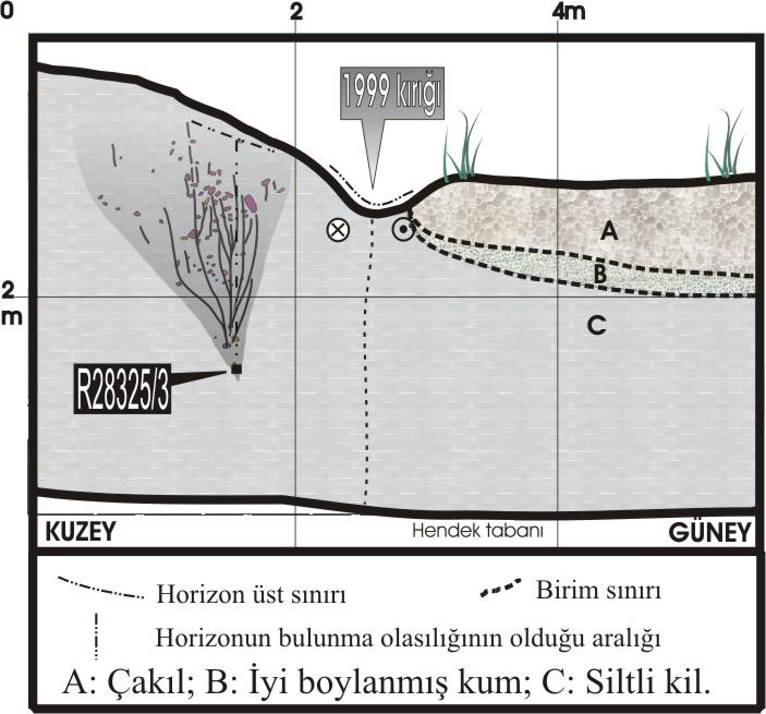 sınırlayıcı bir tarih kamaya ait birimlerin en alt uç kısmından toplanan numune ile belirlenebilir (Şekil 6). Bu bölgeden alınan numunenin (R28325/3) AMS kalibre edilmiş tarihi M.S. 886-1021 arasındadır.