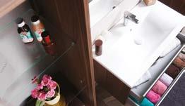 85 cm bathroom furniture unit Body walnut color MDF lam, black glass over MDF,