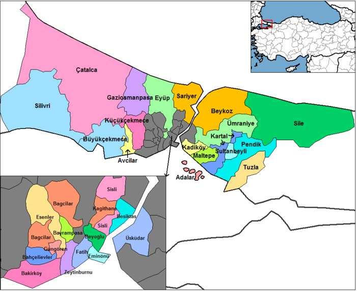 7.2. Çalışma Alanı 41 Kuzey enlemi, 29 Doğu boylamı koordinatlarına sahip olan Đstanbul ili, Türkiye nin kuzeybatısında, Đstanbul Boğazı boyunca ve Haliç'i çevreleyecek şekilde batısı Avrupa yakası