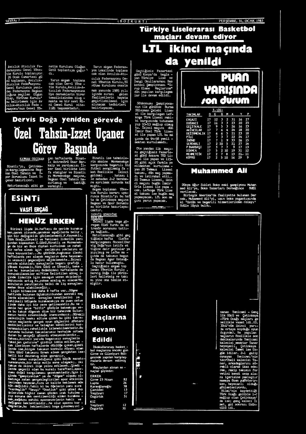 Yarın akşam Federasyon Lokalinde toplana cak olan A vcılık-a tıc ılık Federasyonu Genel Yönetim Kurulu,Yü rütme Kurulunu onayla mak yanında 1985 y ılı içinde s ıra s ı gelen faaliy etlerin hayata