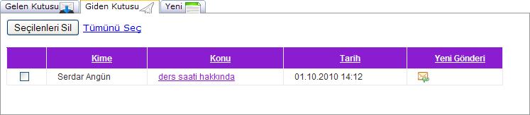 1.1.4 Gönderilen Mesajların Görüntülenmesi Gönderilen mesajlar sistemde Giden Kutusunda saklanmaktadır.