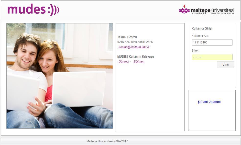 MUDES MUDES ana sayfası, kullanıcıların sisteme giriş yapması için kullanılan başlangıç sayfasıdır. Bu sayfaya, http://mudes.maltepe.edu.