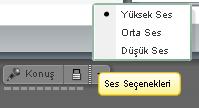 Ses ayarı yapmak için Konuş düğmesinin yanında bulunan aşağı ok işaretine tıklanır ve istenilen ses düzeyi seçilir.