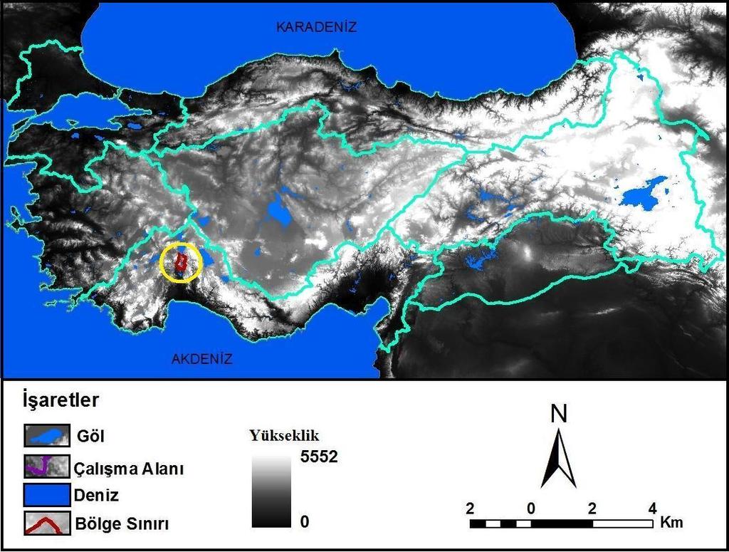 Kovada Gölü nde Seviye Değişimlerinin İstatistiksel Analizi 445 1.1. Veri Kaynakları ve Yöntem Şekil 1: Kovada Gölü ve Havzası nın yeri.