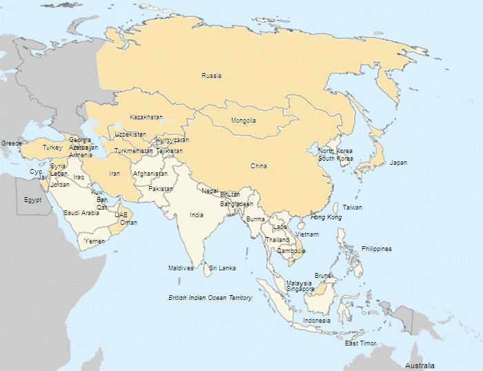 1) 2) 3) 4) 5) 6) 7) 8) Bahreyn Butan Çin Gürcistan İsrail İran Japonya Kırgızistan Kuzey Güney Kazakistan Moğolistan Umman Singapur Suriye Türkmenistan Özbekistan Vietnam Ermenistan: Kore 9) 10) 11)