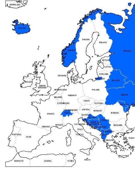 1) 2) 3) 4) 5) 6) 7) 8) 9) Bosna Beyaz İsviçre Hırvatistan İzlanda Lihtenştayn Monako Moldova Karadağ Makedonya Norveç Sırbistan Rusya San Ukrayna Arnavutluk: Marino Rusya Federasyonu Hersek 10) 11)