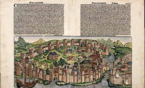 Nur CEMELELİOĞLU ALTIN Tarihin Görsel Sunumu: 15. ve 16. Yüzyıl İstanbul Haritaları Görsel 4. Hartman Schedel tarafından çizilen Constantımopel adlı harita-resim. Ölçüler: 53x23.