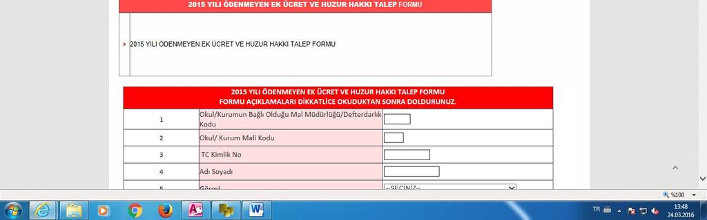 5. Doldurulması gereken form sayfanın alt kısmında açılır.