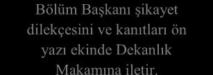 Bölüm Başkanı şikayet dilekçesini ve kanıtları ön yazı ekinde Dekanlık Makamına iletir.