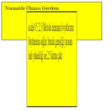 <style> div { width: 300px; height: 100px; background-color: yellow; border: 1px solid black; padding:10px; }.etkilenen{ transform: scale(0.5, 2.
