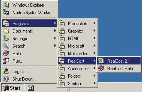 RealCost, Windows Start Menu (Başlat menüsü) ile açılır.