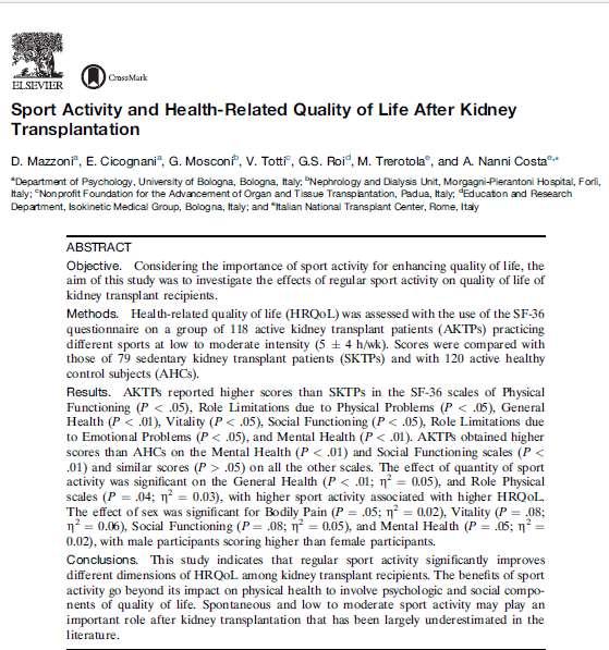 Renal transplantasyon yapılmış hastaların spor aktivitelerinin yaşam kalitesine