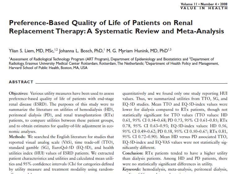 Transplantasyon 27 çalışmayı içeren hastalarının bir meta analizde yaşam periton diyalizi, hemodiyaliz ve