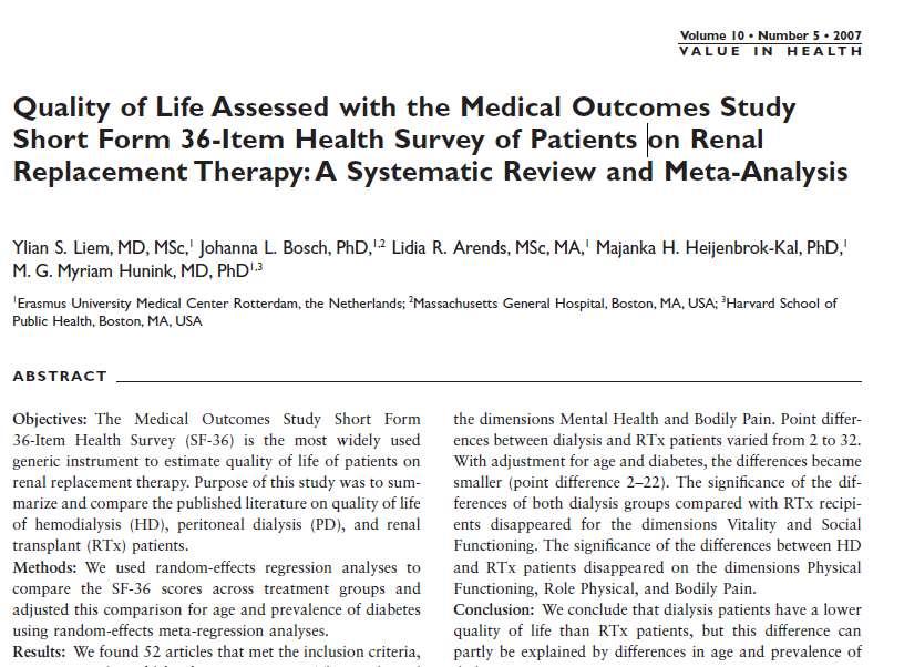36.582 hastanın yaşam kalitesini belirlemek için 52 makalenin meta analizi