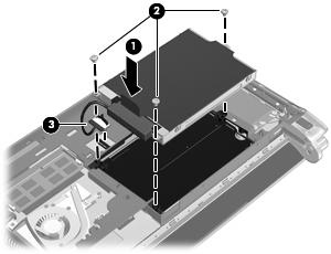 4. Sabit sürücü kablo konektöründeki mandalı kavrayın (3) ve sabit sürücü kablo konektörünü yerine oturuncaya kadar sistem kartına dikkatle bastırın. 5. Kapağı yerleştirin (bkz.