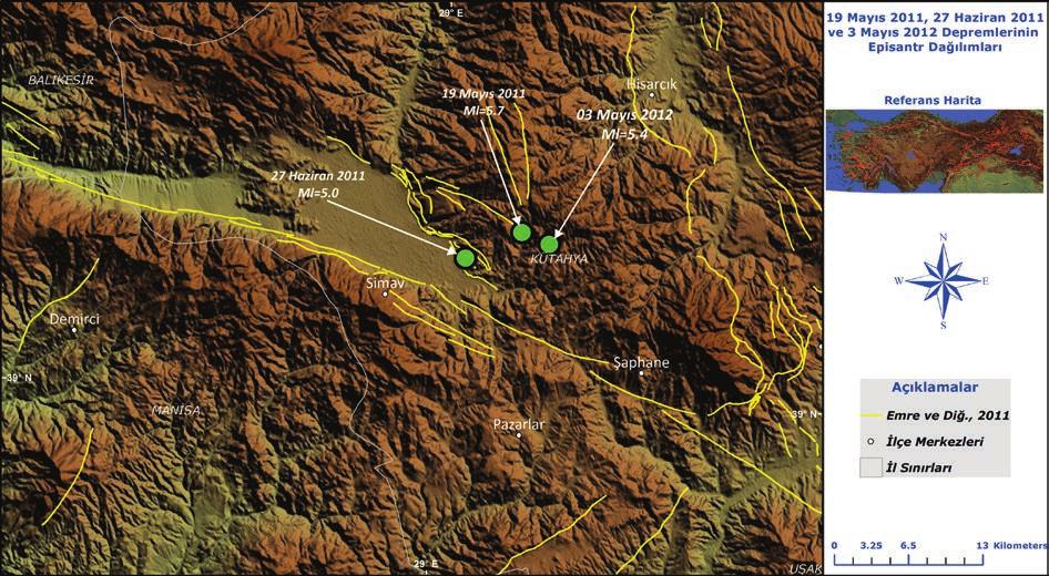 Kartal ve Kadirioğlu 189 Şekil 4. 19 Mayıs 2011, 27 Haziran 2011 ve 03 Mayıs 2011 depremlerinin dışmerkez koordinatları. Figure 4.