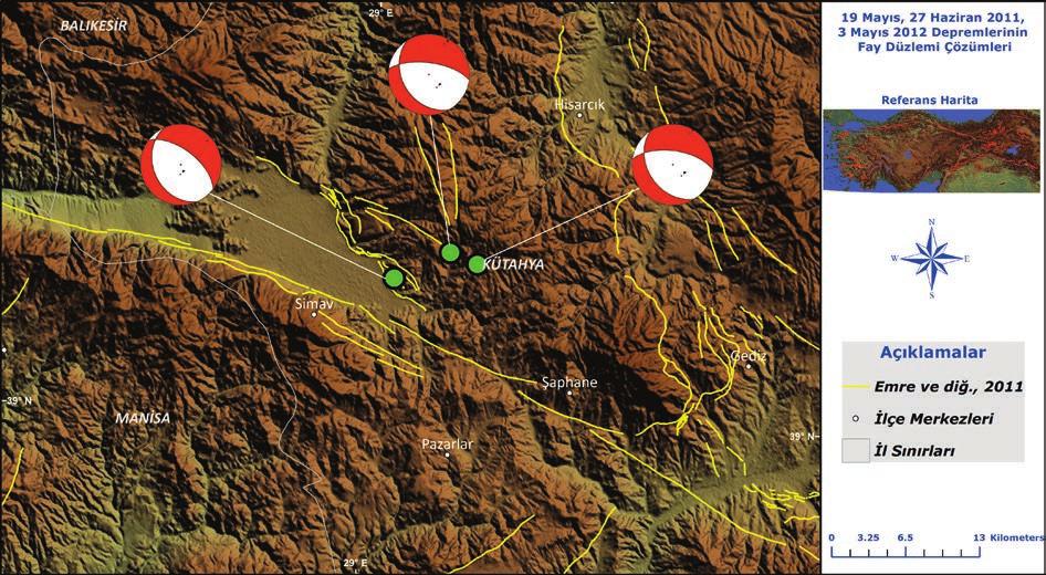 Kartal ve Kadirioğlu 193 Şekil 9. 19 Mayıs, 27 Haziran 2011 ve 3 Mayıs 2012 depremlerinin fay düzlemi çözümleri.