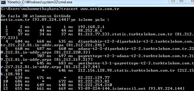 Traceroute Verinin noktadan noktaya ulaşımı sırasında