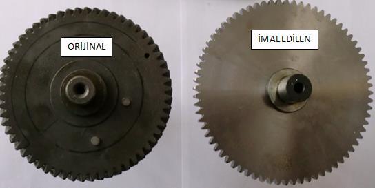 Bunun için dişli üretimi yapan bir firmada orijinal dişliler referans alınarak aynı özellikte ve istenilen dişli oranında dişliler imal ettirilmiştir Resim 3.