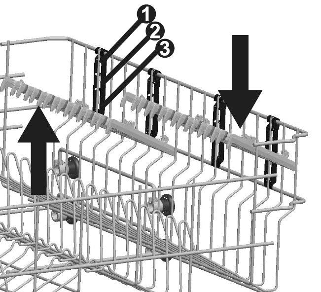 Üst sepet Yükseklik ayarlı raf Üst sepetin bulaşık alma kapasitesini artırmak için bu raflar tasarlanmıştır.
