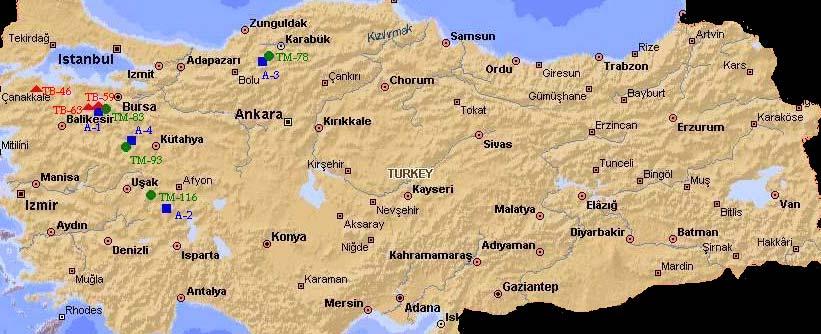 ANADOLU KARAÇAMI [Pinus nigra Arn. subsp. pallasiana (Lamb.) Holmboe ] NIN BAZI... Şekil 1. Populasyonların coğrafi konumu (Microsoft Encarta Atlas).