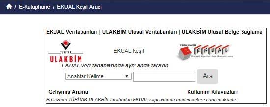 E- Kütüphane EKUAL Keşif Aracı TÜBİTAK ULAKBİM EKUAL E-Kütüphane