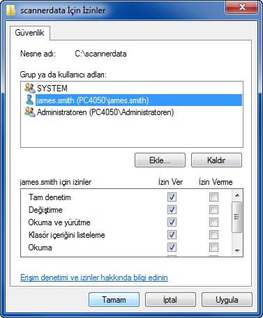 Temel İşlemler 6 Girilen kullanıcıyı seçin, Değiştir ve Oku izinlerini seçin ve TAMAM tuşuna tıklayın. Windows XP'de, 8.adıma gidin. 3 NOT: "Herkes", ağdaki herkese paylaşım izni verir.