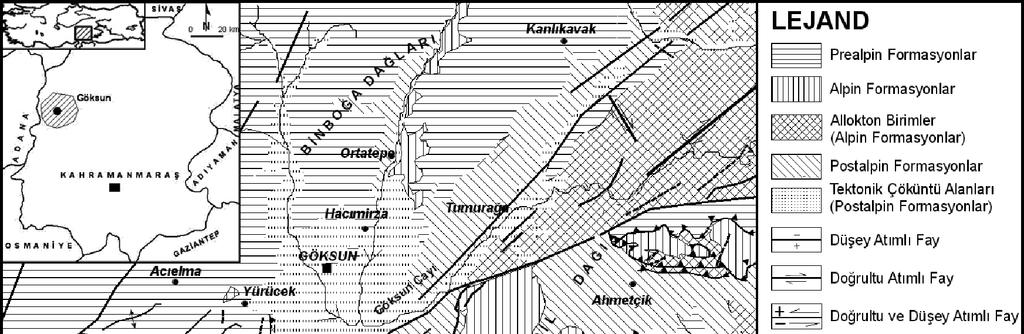 Şekil 1. Göksun un konumu ve yakın çevresinin morfotektonik haritası.