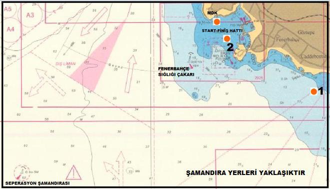 MODA KOYU KUPASI YAT YARIŞI 02 TEMMUZ 2017 START, FİNİŞ, ŞAMANDIRA VE DÖNÜŞ YERLERİNİ GÖSTEREN HARİTA IRC I, IRC II, IRC III Sınıfları için: START Fenerbahçe Sığlığı Çakarı iskelede 1 No lu şamandıra