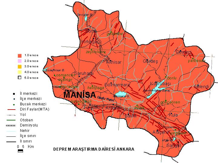 Şekil 8: Türkiye Deprem Bölgeleri Haritası Şekil 9: Manisa İli Fay Haritası 8.1.