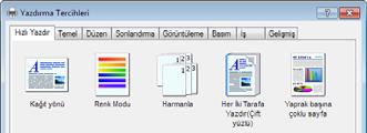 Yazdırma Yazıcı sürücüsü yazdırma ayarları ekranı Yazıcı sürücüsü yazdırma ayarları ekranı, yazdırma ile ilgili çeşitli ayarları yapılandırmanızı sağlar.