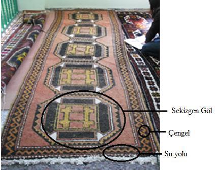 Resim 7. Halı. 100 cm x 360 cm. Sarı balta Köyü Camii. Resim 7 deki dokuma camide incelediğimiz diğer dokumalara göre daha kaba bir halıdır.