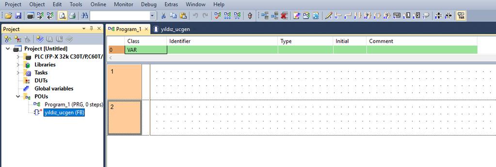 Ana proje (Program_1) sayfasına geçildikten sonra POUs kısmında Program_1 altında yaptığımız