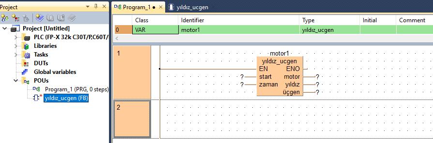 Program_1 altında bulunan Yıldız_ucgen fonksiyon bloğu üzerine gelip Mouse ile seçtikten sonra