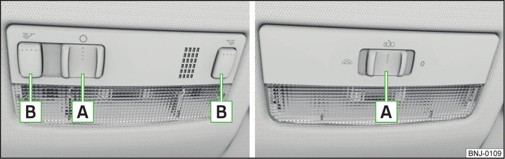 Ön iç lamba Arka iç lamba Şek. 51 Ön lambanın kullanımı: Varyant 1/Varyant 2 Kaydırılabilir lamba şalteri konumları A» Şek.